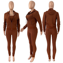 Load image into Gallery viewer, Solid Hooded Coat+Tank Top+Pants 3 Piece Sets