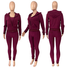 Load image into Gallery viewer, Solid Hooded Coat+Tank Top+Pants 3 Piece Sets