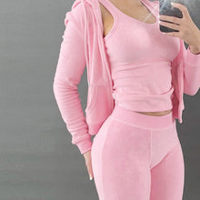 Load image into Gallery viewer, Solid Hooded Coat+Tank Top+Pants 3 Piece Sets