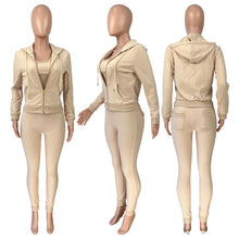 Load image into Gallery viewer, Solid Hooded Coat+Tank Top+Pants 3 Piece Sets