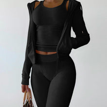 Load image into Gallery viewer, Solid Hooded Coat+Tank Top+Pants 3 Piece Sets