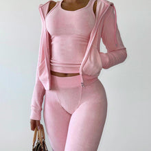Load image into Gallery viewer, Solid Hooded Coat+Tank Top+Pants 3 Piece Sets