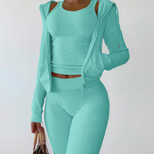Load image into Gallery viewer, Solid Hooded Coat+Tank Top+Pants 3 Piece Sets