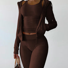 Load image into Gallery viewer, Solid Hooded Coat+Tank Top+Pants 3 Piece Sets