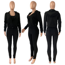 Load image into Gallery viewer, Solid Hooded Coat+Tank Top+Pants 3 Piece Sets