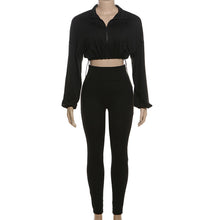 Load image into Gallery viewer, Long Sleeve Zipper Solid Color Two Piece Pants Set