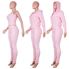 Load image into Gallery viewer, Solid Hooded Coat+Tank Top+Pants 3 Piece Sets