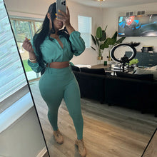 Load image into Gallery viewer, Long Sleeve Zipper Solid Color Two Piece Pants Set