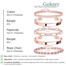 Load image into Gallery viewer, Gokeey Gold Bracelets Set for Women Non Tarnish, Waterproof 14K Gold Plated Sterling Silver Chunky Cuff Bracelet Stackable Gold Bangles Bracelet for Women Trendy Fashion Accessories Tie Knot Cuban Rope Paperclip Beaded Bracelet Stack Jewelry Mothers Day G