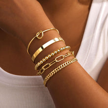 Load image into Gallery viewer, Gokeey Gold Bracelets Set for Women Non Tarnish, Waterproof 14K Gold Plated Sterling Silver Chunky Cuff Bracelet Stackable Gold Bangles Bracelet for Women Trendy Fashion Accessories Tie Knot Cuban Rope Paperclip Beaded Bracelet Stack Jewelry Mothers Day G
