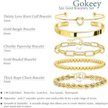 Load image into Gallery viewer, Gokeey Gold Bracelets Set for Women Non Tarnish, Waterproof 14K Gold Plated Sterling Silver Chunky Cuff Bracelet Stackable Gold Bangles Bracelet for Women Trendy Fashion Accessories Tie Knot Cuban Rope Paperclip Beaded Bracelet Stack Jewelry Mothers Day G