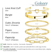 Load image into Gallery viewer, Gokeey Gold Bracelets Set for Women Non Tarnish, Waterproof 14K Gold Plated Sterling Silver Chunky Cuff Bracelet Stackable Gold Bangles Bracelet for Women Trendy Fashion Accessories Tie Knot Cuban Rope Paperclip Beaded Bracelet Stack Jewelry Mothers Day G