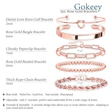Load image into Gallery viewer, Gokeey Gold Bracelets Set for Women Non Tarnish, Waterproof 14K Gold Plated Sterling Silver Chunky Cuff Bracelet Stackable Gold Bangles Bracelet for Women Trendy Fashion Accessories Tie Knot Cuban Rope Paperclip Beaded Bracelet Stack Jewelry Mothers Day G