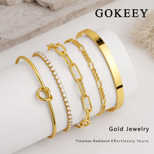 Load image into Gallery viewer, Gokeey Gold Bracelets Set for Women Non Tarnish, Waterproof 14K Gold Plated Sterling Silver Chunky Cuff Bracelet Stackable Gold Bangles Bracelet for Women Trendy Fashion Accessories Tie Knot Cuban Rope Paperclip Beaded Bracelet Stack Jewelry Mothers Day G