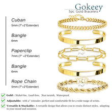 Load image into Gallery viewer, Gokeey Gold Bracelets Set for Women Non Tarnish, Waterproof 14K Gold Plated Sterling Silver Chunky Cuff Bracelet Stackable Gold Bangles Bracelet for Women Trendy Fashion Accessories Tie Knot Cuban Rope Paperclip Beaded Bracelet Stack Jewelry Mothers Day G