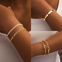 Load image into Gallery viewer, Gokeey Gold Bracelets Set for Women Non Tarnish, Waterproof 14K Gold Plated Sterling Silver Chunky Cuff Bracelet Stackable Gold Bangles Bracelet for Women Trendy Fashion Accessories Tie Knot Cuban Rope Paperclip Beaded Bracelet Stack Jewelry Mothers Day G