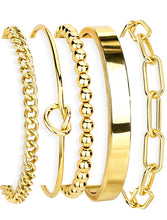 Load image into Gallery viewer, Gokeey Gold Bracelets Set for Women Non Tarnish, Waterproof 14K Gold Plated Sterling Silver Chunky Cuff Bracelet Stackable Gold Bangles Bracelet for Women Trendy Fashion Accessories Tie Knot Cuban Rope Paperclip Beaded Bracelet Stack Jewelry Mothers Day G