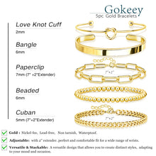 Load image into Gallery viewer, Gokeey Gold Bracelets Set for Women Non Tarnish, Waterproof 14K Gold Plated Sterling Silver Chunky Cuff Bracelet Stackable Gold Bangles Bracelet for Women Trendy Fashion Accessories Tie Knot Cuban Rope Paperclip Beaded Bracelet Stack Jewelry Mothers Day G