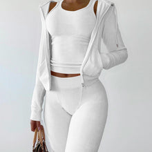 Load image into Gallery viewer, Solid Hooded Coat+Tank Top+Pants 3 Piece Sets