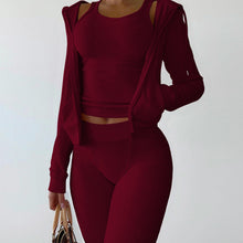 Load image into Gallery viewer, Solid Hooded Coat+Tank Top+Pants 3 Piece Sets