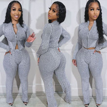 Load image into Gallery viewer, Knit Sweater Zipper Casual Pants Set