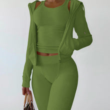 Load image into Gallery viewer, Solid Hooded Coat+Tank Top+Pants 3 Piece Sets
