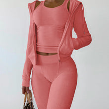 Load image into Gallery viewer, Solid Hooded Coat+Tank Top+Pants 3 Piece Sets