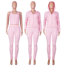 Load image into Gallery viewer, Solid Hooded Coat+Tank Top+Pants 3 Piece Sets