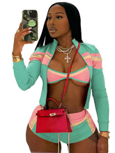 Load image into Gallery viewer, Print Long Sleeve Wrap Tie Up Short 3 Piece Set