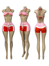 Load image into Gallery viewer, Print Long Sleeve Wrap Tie Up Short 3 Piece Set