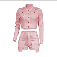 Load image into Gallery viewer, Solid Color Long Sleeve Casual Two Piece Shorts Set