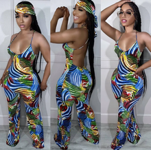 Load image into Gallery viewer, Sleeveless Sling Painted Print Backless jumpsuit(With Headscarf)