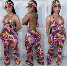 Load image into Gallery viewer, Sleeveless Sling Painted Print Backless jumpsuit(With Headscarf)