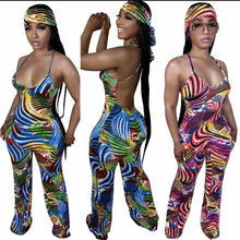 Load image into Gallery viewer, Sleeveless Sling Painted Print Backless jumpsuit(With Headscarf)
