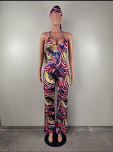 Load image into Gallery viewer, Sleeveless Sling Painted Print Backless jumpsuit(With Headscarf)