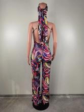 Load image into Gallery viewer, Sleeveless Sling Painted Print Backless jumpsuit(With Headscarf)