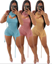 Load image into Gallery viewer, Sexy Hollow Out Sequin Backless Two Piece Shorts Set