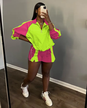 Load image into Gallery viewer, Casual Color Blocking Zipper Two Piece Shorts Set
