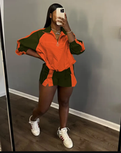 Load image into Gallery viewer, Casual Color Blocking Zipper Two Piece Shorts Set