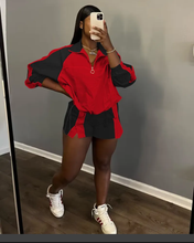 Load image into Gallery viewer, Casual Color Blocking Zipper Two Piece Shorts Set