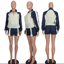Load image into Gallery viewer, Casual Color Blocking Zipper Two Piece Shorts Set