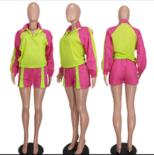 Load image into Gallery viewer, Casual Color Blocking Zipper Two Piece Shorts Set