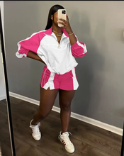 Load image into Gallery viewer, Casual Color Blocking Zipper Two Piece Shorts Set