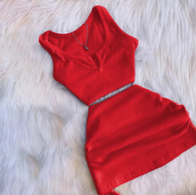 Load image into Gallery viewer, Sexy Solid Sleeveless Top Drawstring Skirt Suit