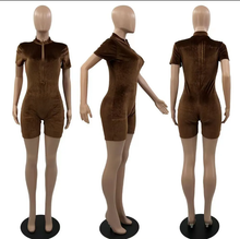 Load image into Gallery viewer, Velvet Short Sleeve Solid Romper