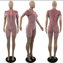 Load image into Gallery viewer, Velvet Short Sleeve Solid Romper