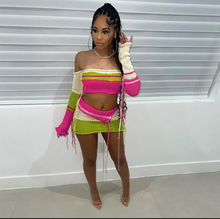Load image into Gallery viewer, Fashion Knit Contrast Color Top Short Skirt Two Piece Set