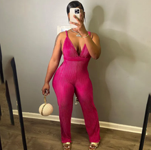 Load image into Gallery viewer, Solid Deep V Neck Bandage Backless Jumpsuit
