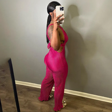 Load image into Gallery viewer, Solid Deep V Neck Bandage Backless Jumpsuit