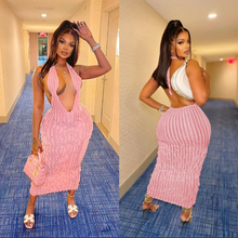 Load image into Gallery viewer, Solid Hollow Out Wave Pattern Sexy Long Dress